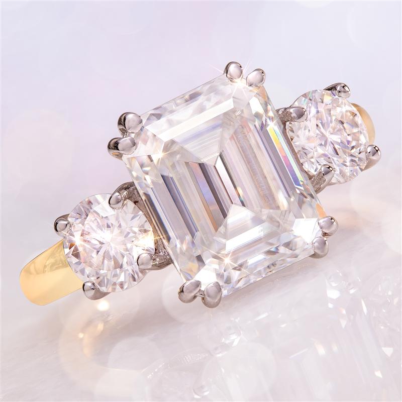14K Yellow Gold Emerald-cut Moissanite Ring  (4 ctw)